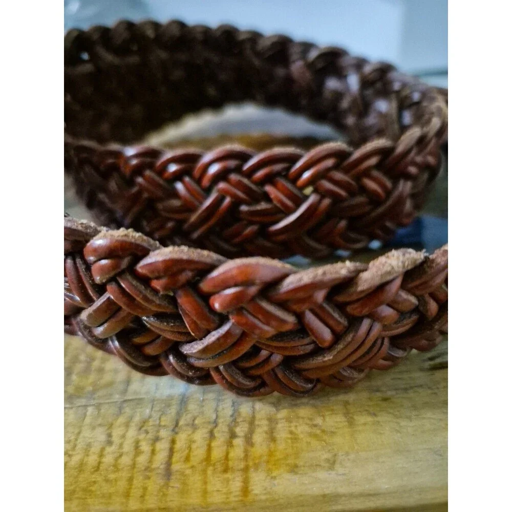 VTG Western Belt Womens Woven Braided Oxblood Silver Tone Filigree Buckle Size S